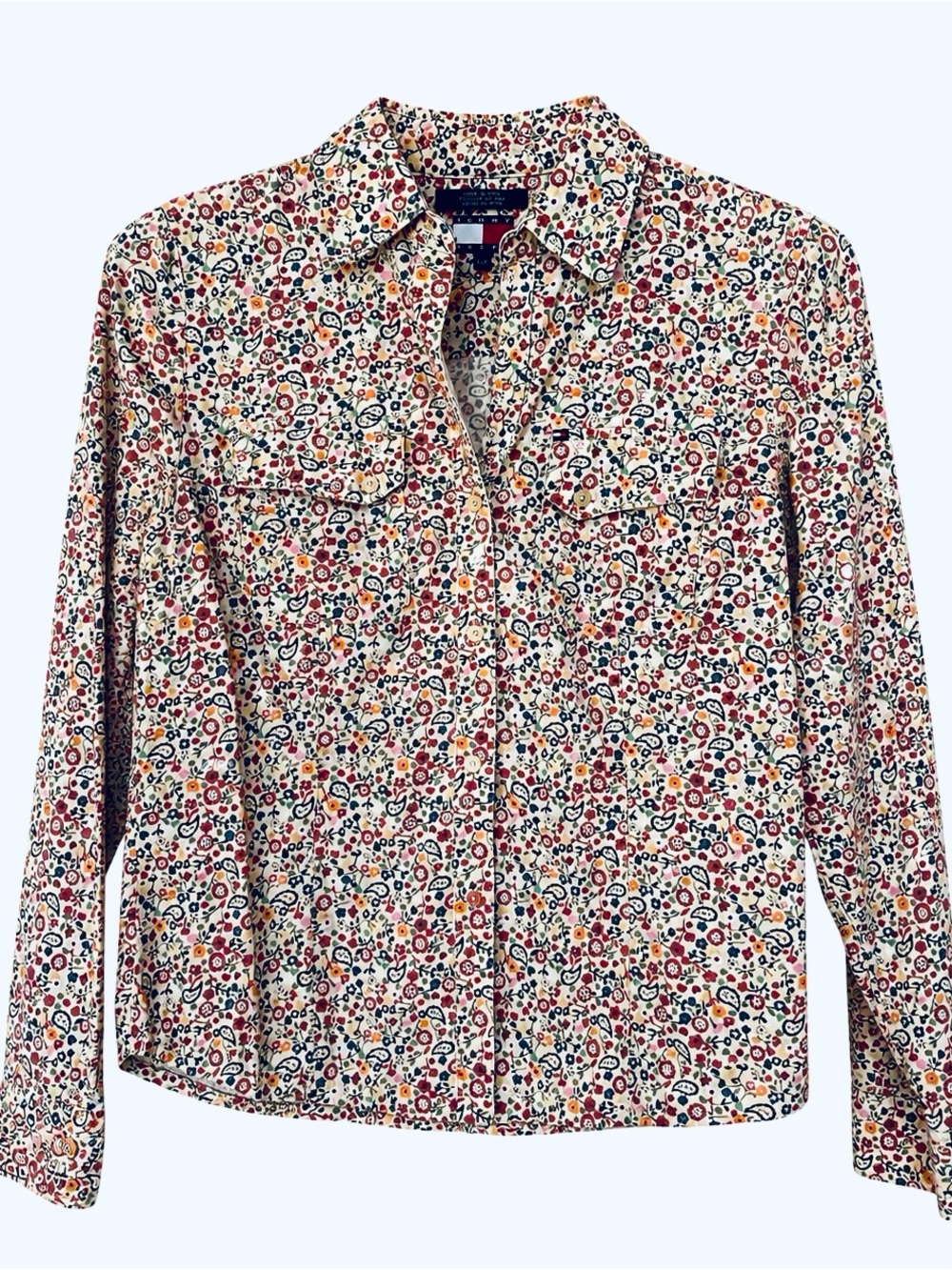 🌺Like New! Tommy Hilfiger Cream Multicolor Floral Button-Front Shirt L